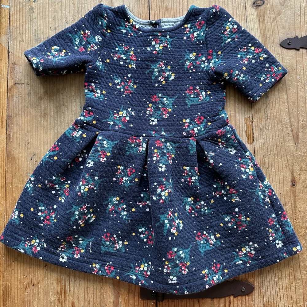 Petit Bateau girls navy blue dress with floral design